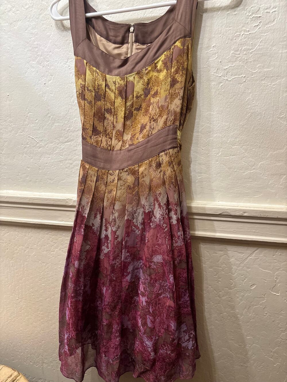Anna Sui for Anthropologie Ombre Watercolor Chiffon Dress Size 6 Pleated Belted